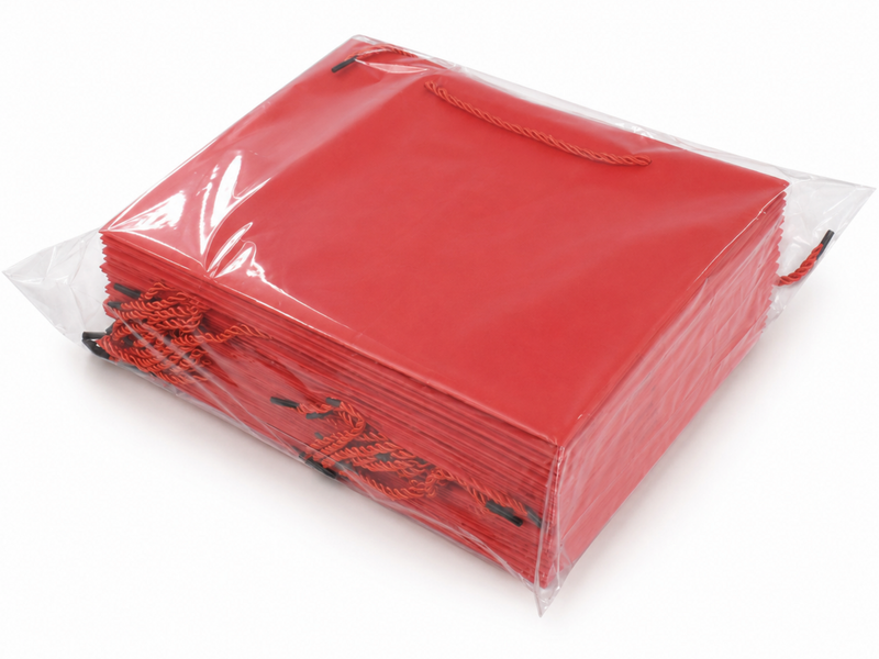 Bulk 24-pack of red paper gift bags for jewelry retail packaging, 13 × 6 × 9.75 in
