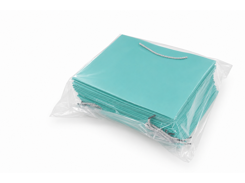 Bulk 24-pack of tiffany blue paper gift bags for jewelry retail packaging, 13 × 6 × 9.75 in