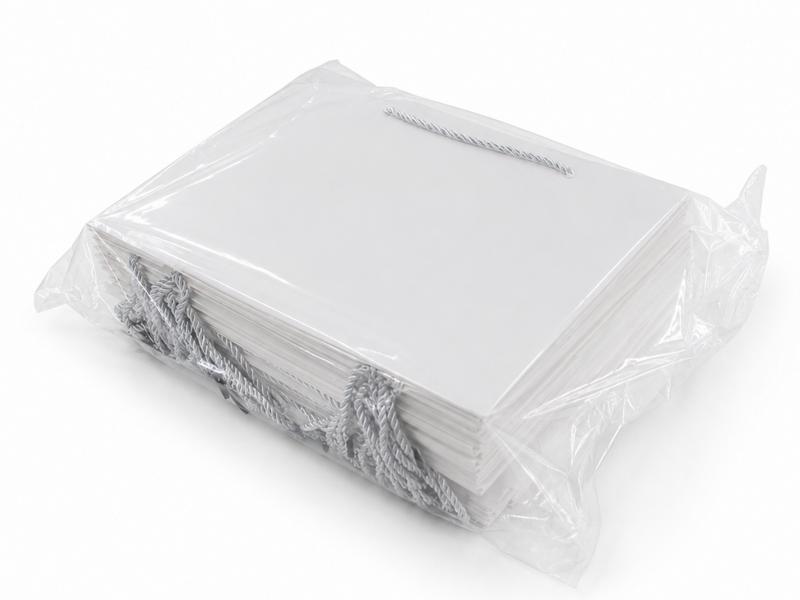 Bulk 24-pack of white paper gift bags for jewelry retail packaging, 13 × 6 × 9.75 in