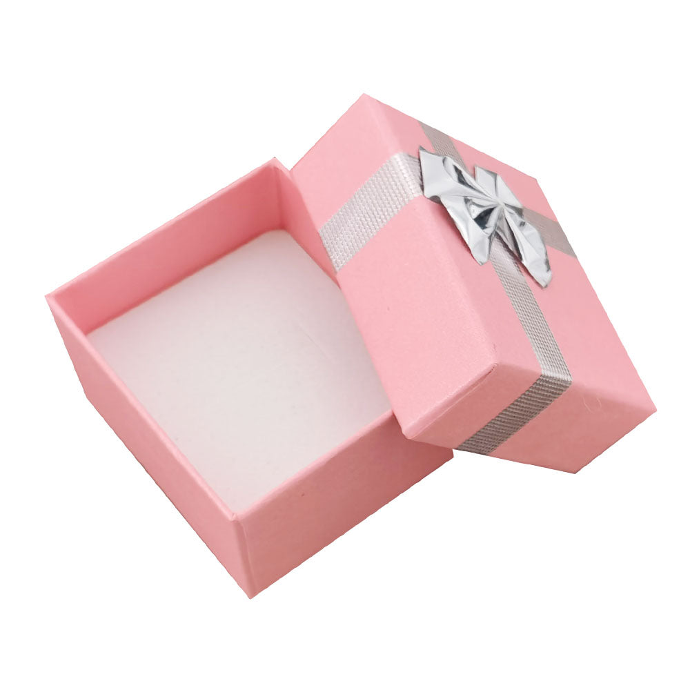 Pink ribbon paper ring jewelry gift box, open interior view