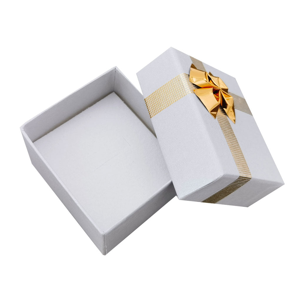 Silver Gray ribbon paper ring jewelry gift box, open interior view