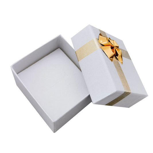 Silver Gray ribbon paper ring jewelry gift box, open interior view