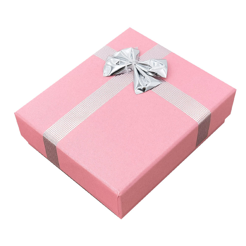 Pink ribbon paper pendant jewelry gift box, closed angle view