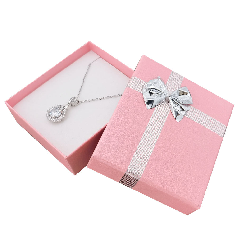 Pink ribbon paper pendant jewelry gift box, open interior view