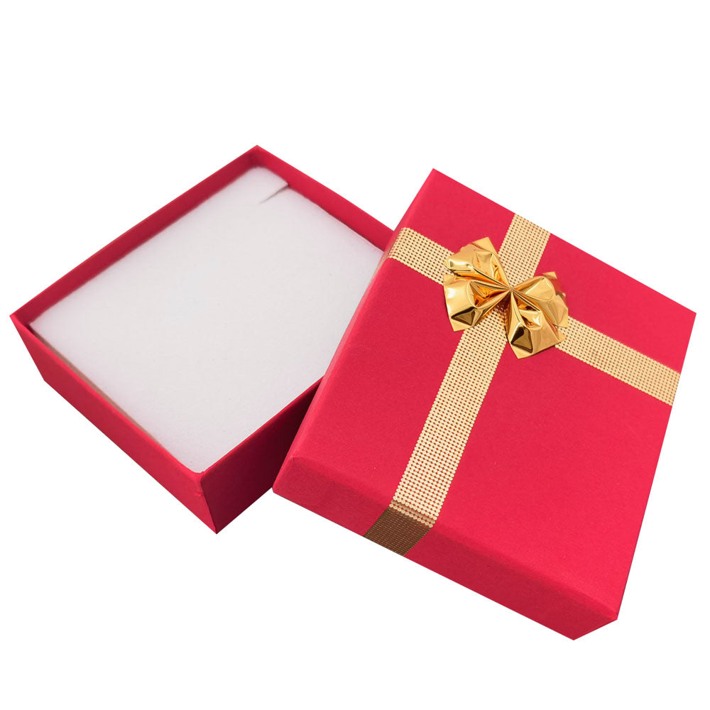 Red ribbon paper pendant jewelry gift box, open interior view