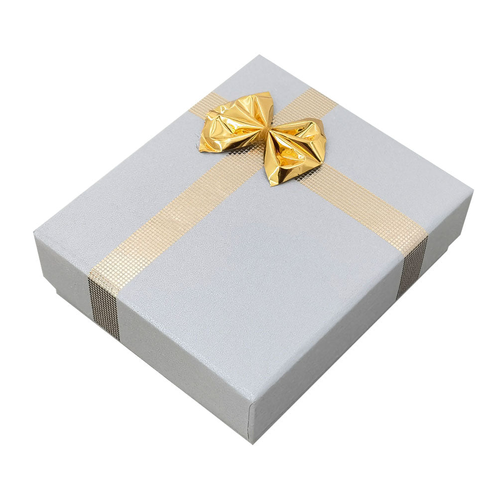 Silver Gray ribbon paper pendant jewelry gift box, closed angle view