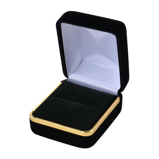 Black SR3-BK velvet ring box open view with gold trim