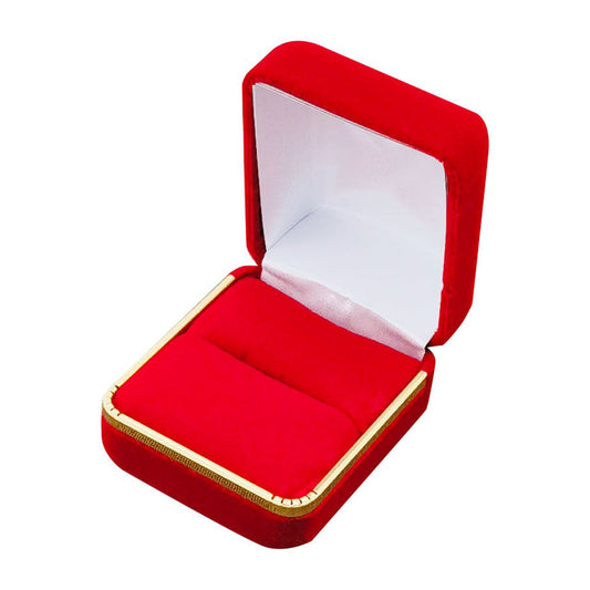 Red SR3-RD velvet ring box open single-product view with gold trim