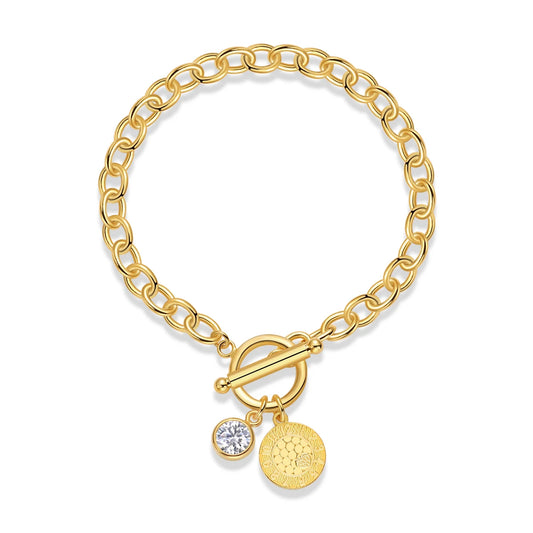 sterling silver jewelry - Silver Gold Bracelet Pendant SLM0027B-Gold-17cm front view