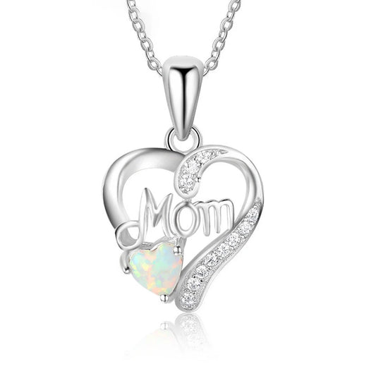 sterling silver jewelry - 925 Silver Pendant Necklace SLZ0019N-blue opal heart necklace front view