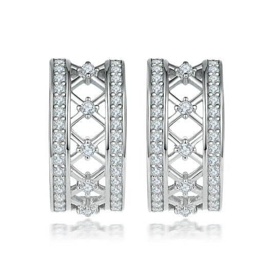 sterling silver jewelry - 925 White Gold Earrings SLM0019E-TLED132 front view