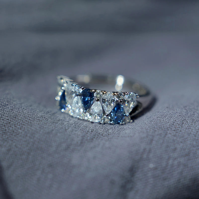 sterling silver jewelry - Silver Blue Ring SLM0024R-Blue-AJ product view 05