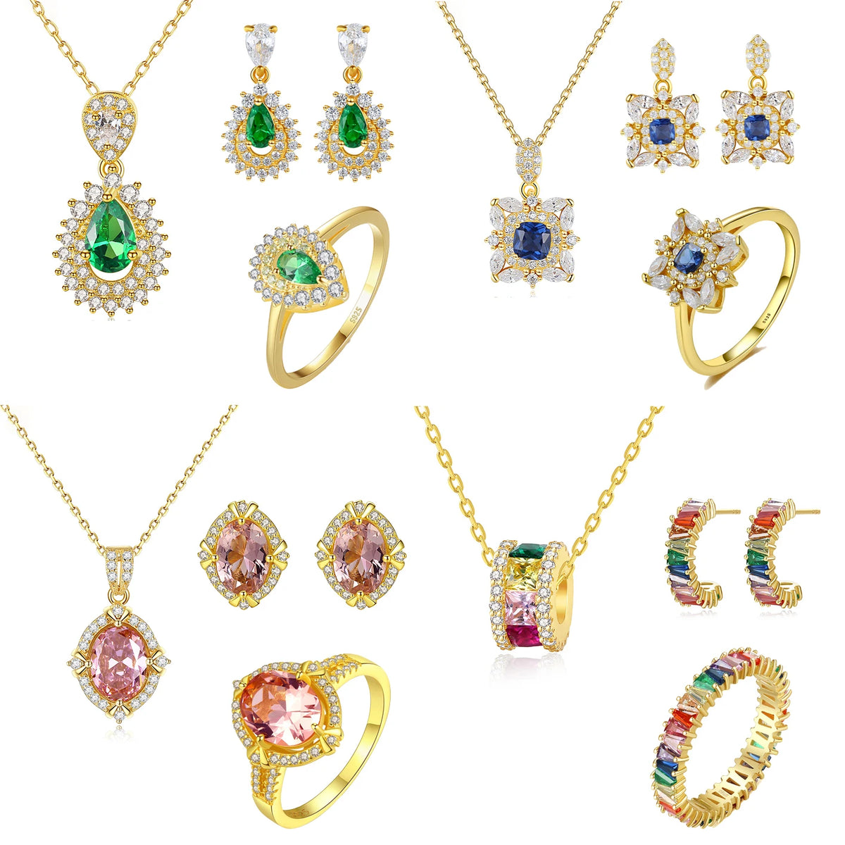 sterling silver jewelry - 925 Silver White Ring Necklace Earring SLZ0005SET-TLTZ032-6 detail view