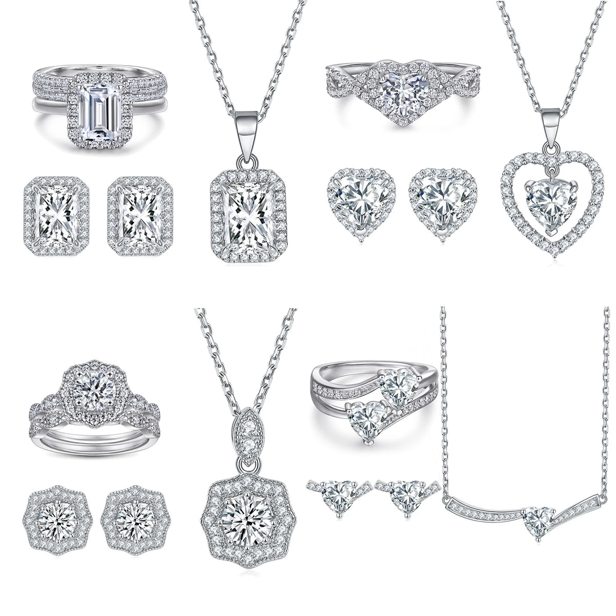 sterling silver jewelry - 925 Silver White Ring Necklace Earring SLZ0005SET-TLTZ032-6 open view