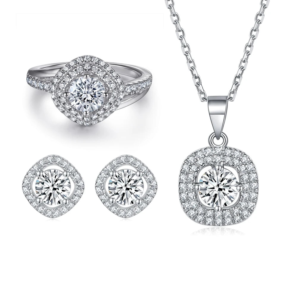 sterling silver jewelry - 925 Silver White Ring Necklace Earring SLZ0005SET-TLTZ032-6 product view 19