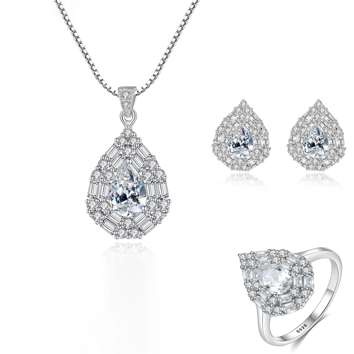 sterling silver jewelry - 925 Silver White Ring Necklace Earring SLZ0005SET-TLTZ032-6 product view 27