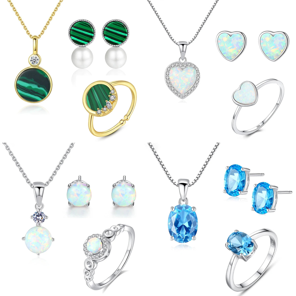 sterling silver jewelry - 925 Silver Ring Necklace Earring SLZ0004SET-SS-JS07-7 detail view
