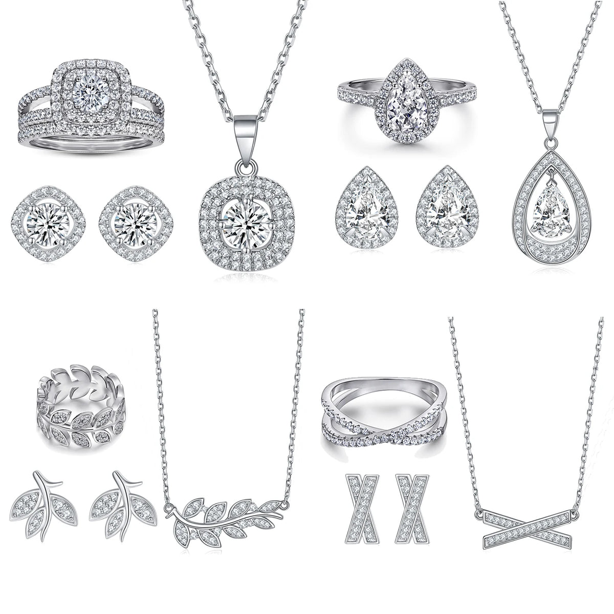sterling silver jewelry - 925 Silver Ring Necklace Earring SLZ0004SET-SS-JS07-7 front view