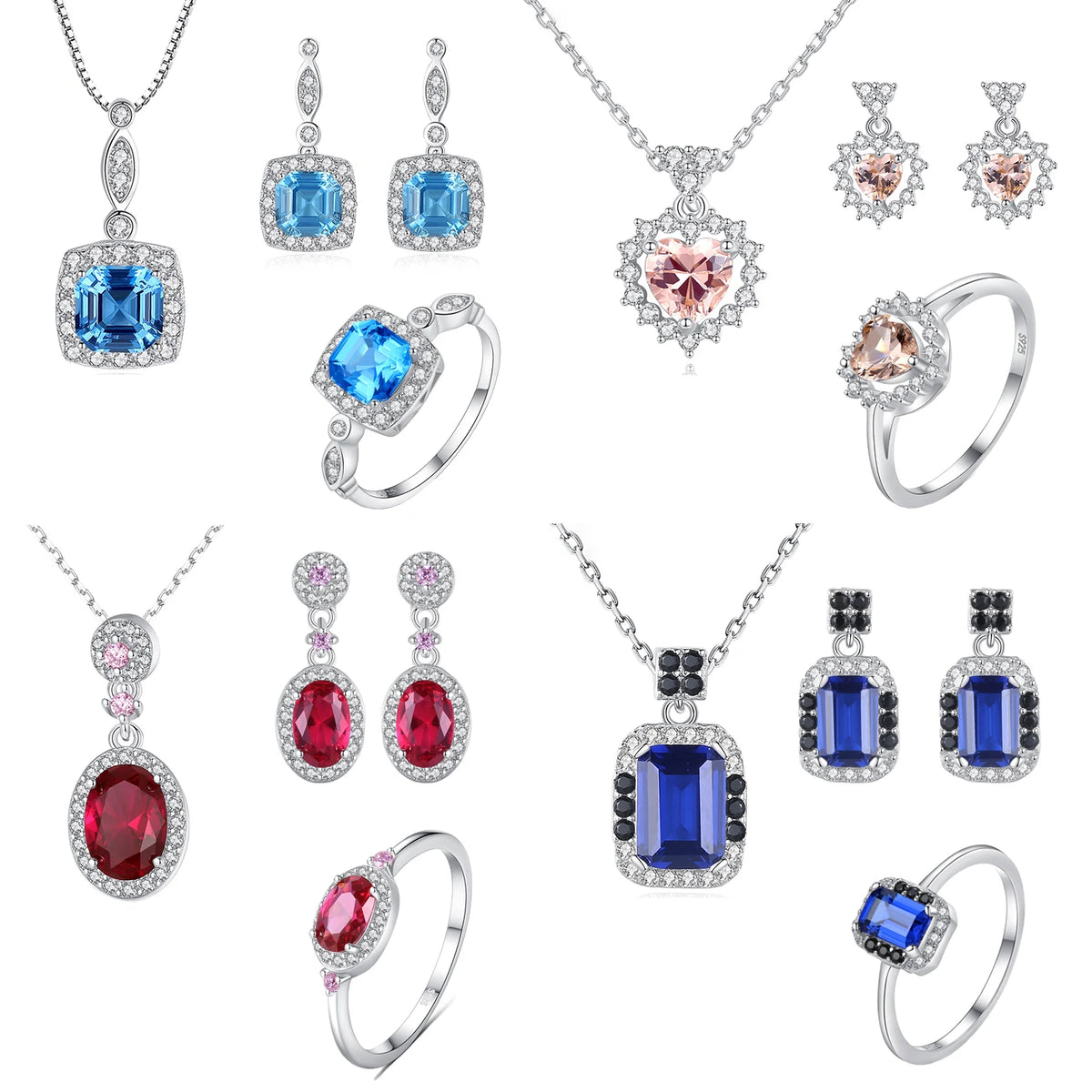 sterling silver jewelry - 925 Silver Ring Necklace Earring SLZ0004SET-SS-JS07-7 open view