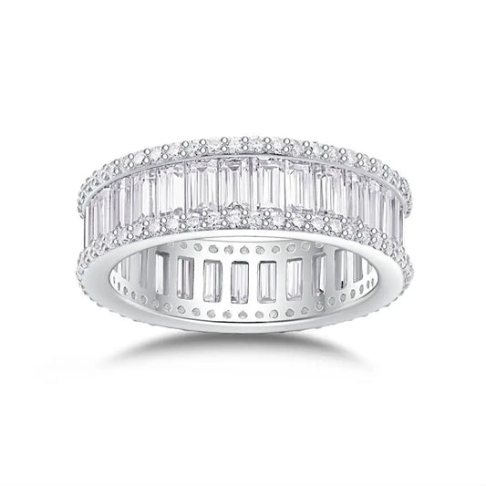 sterling silver jewelry - Silver White Ring SLM0104R-White-6 open view