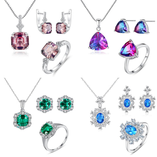 sterling silver jewelry - Silver Gold Ring Necklace Earring SLZ0003SET-TLTZ015-7 open view