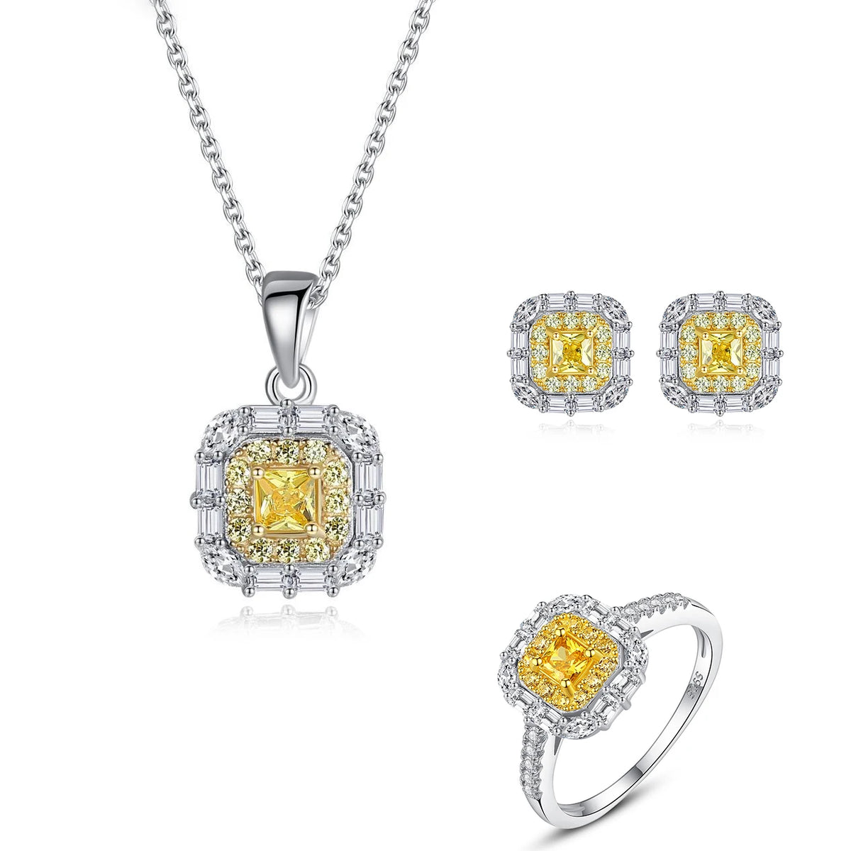 sterling silver jewelry - Silver Gold Ring Necklace Earring SLZ0003SET-TLTZ015-7 product view 07