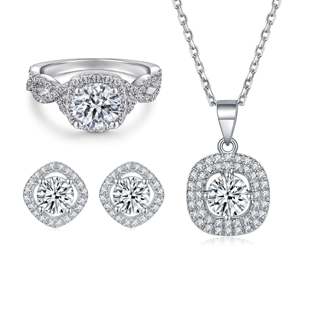 sterling silver jewelry - Silver Gold Ring Necklace Earring SLZ0003SET-TLTZ015-7 product view 11