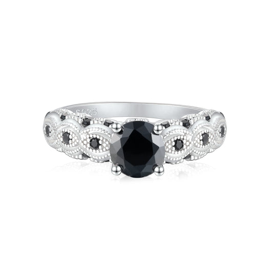 sterling silver jewelry - Silver Black Ring Rings SLZ0048R-weddding Rings-6 front view