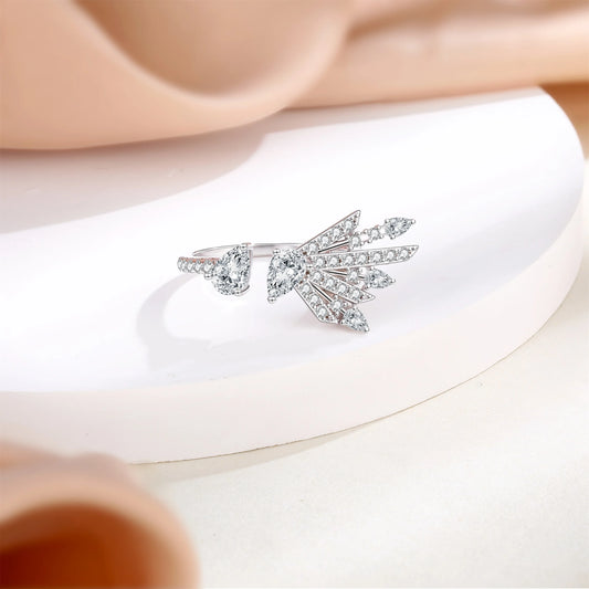 sterling silver jewelry - 925 Rings SLZ0012R-feather ring-10 open view