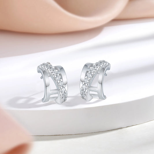 sterling silver jewelry - 925 Silver White Earring SLM0038E-silver earring studs open view