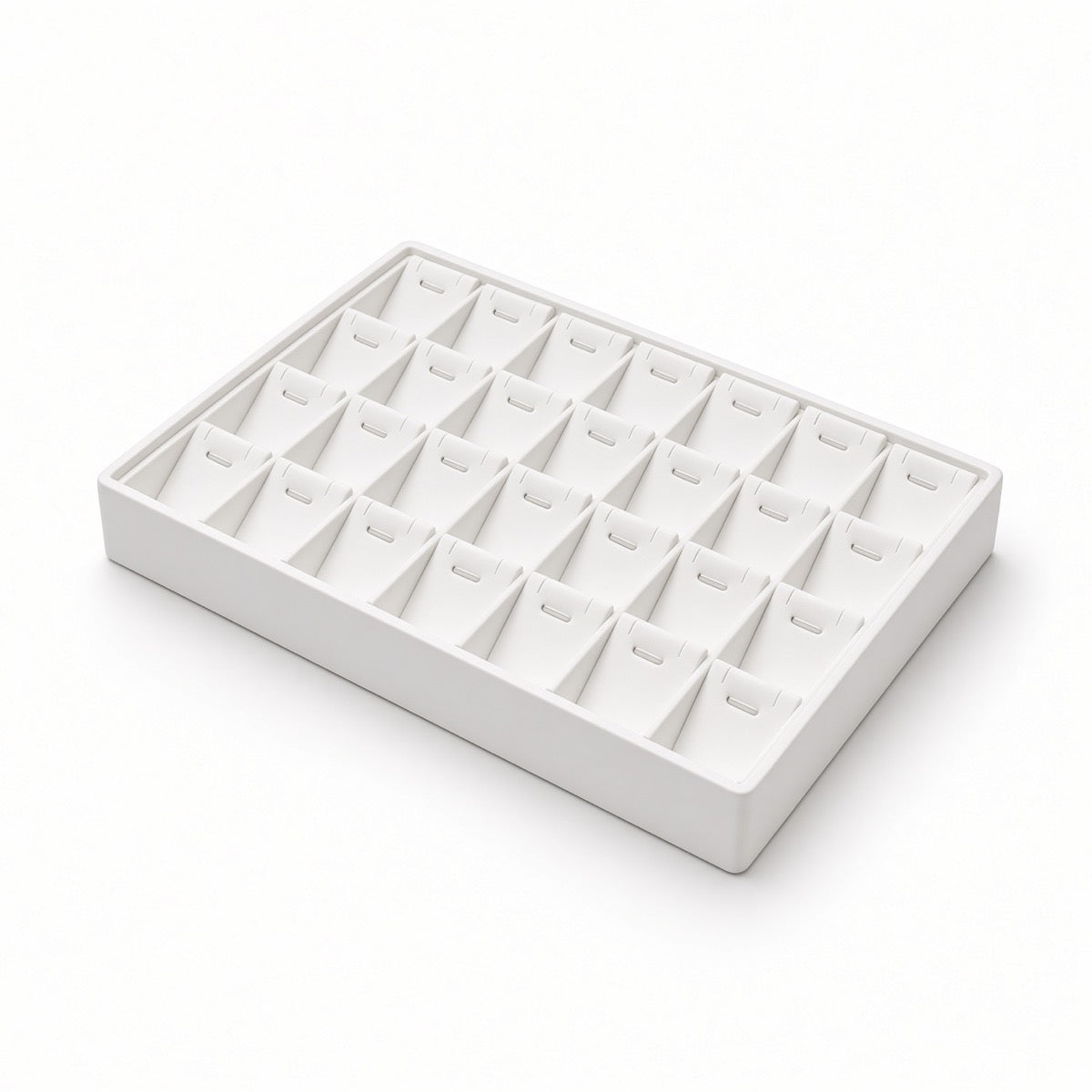 White 28-slot pendant necklace display tray empty angled view