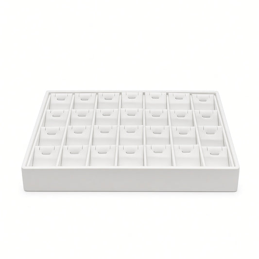 White 28-slot pendant necklace display tray empty front view