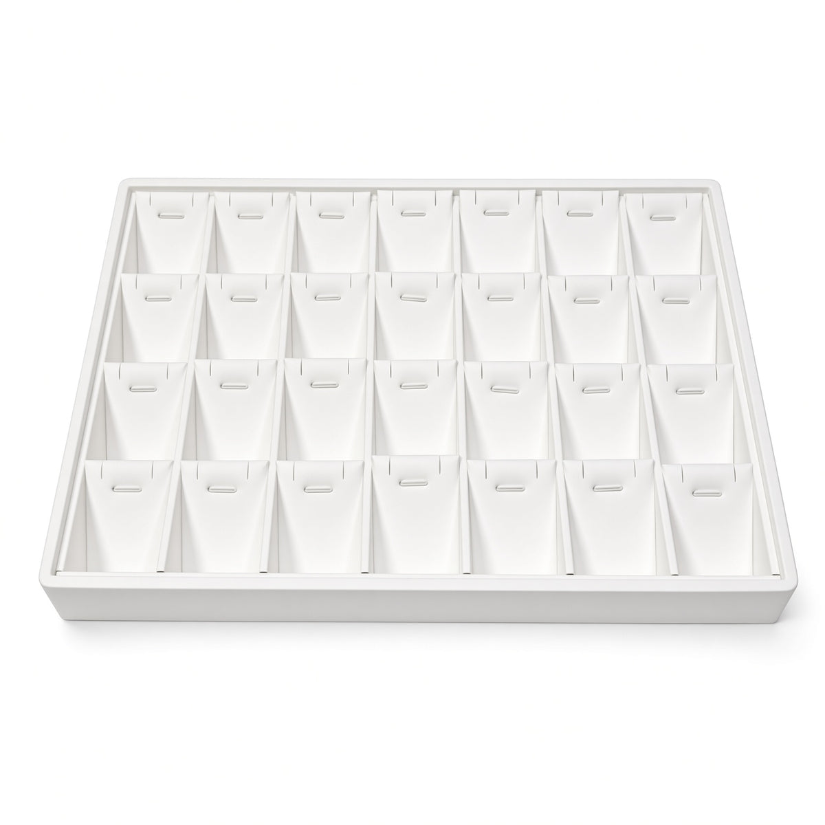 White 28-slot pendant necklace display tray, front view