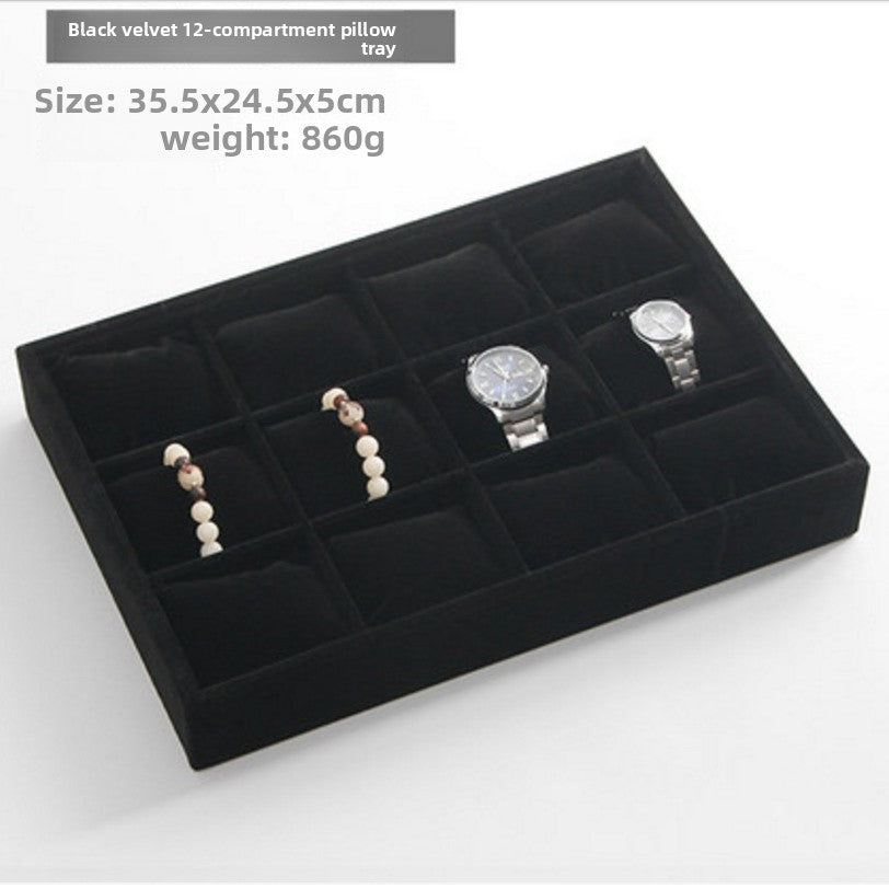 Ice Flower Velvet Small Pillow Plate 12-grid Stall Bracelet Bracelet String Storage Box Stall Props Jewelry Watch Display Plate