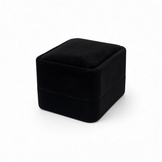V37R-BK black velvet ring jewelry box closed on white background