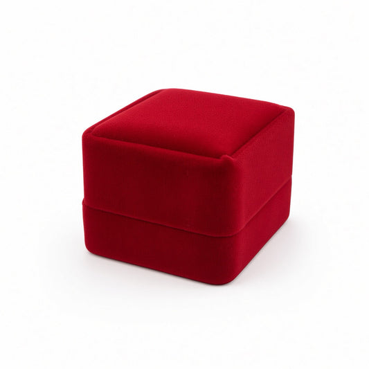 V37R-R red velvet ring jewelry box closed on white background