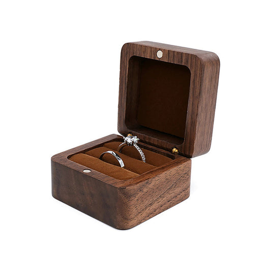 Brown Wooden Velvet Ring Box - open ring box main view