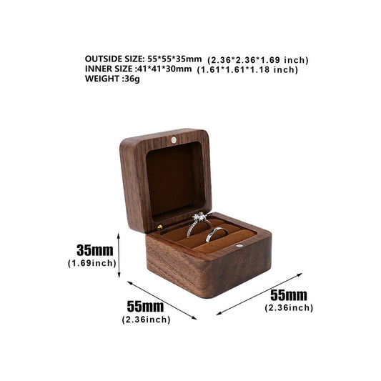 Brown Wooden Velvet Ring Box - product view 2