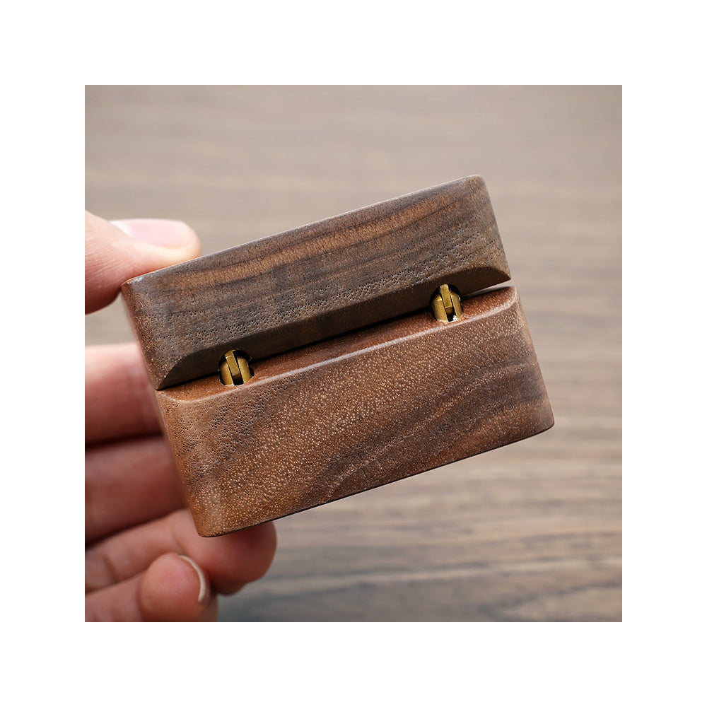 Brown Wooden Velvet Ring Box - product view 3