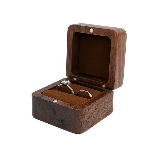 Brown Wooden Velvet Ring Box Boxes - open ring box main view