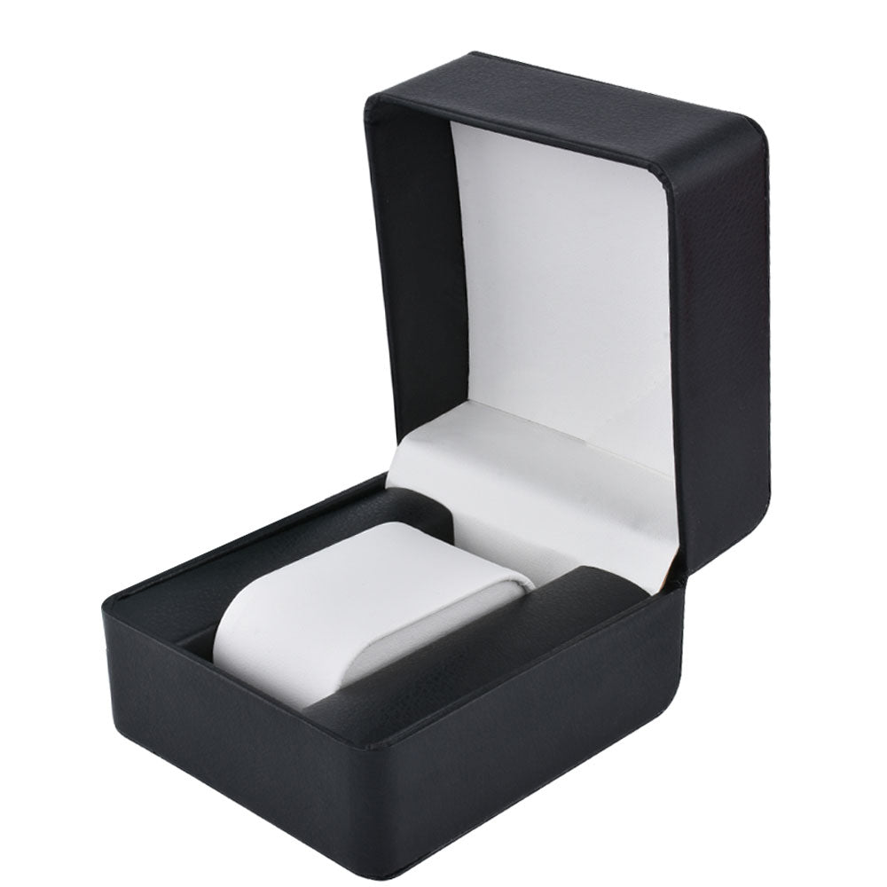 watch box - Black PU Leather Watch Boxes Holder Watches WB01-BK W side view