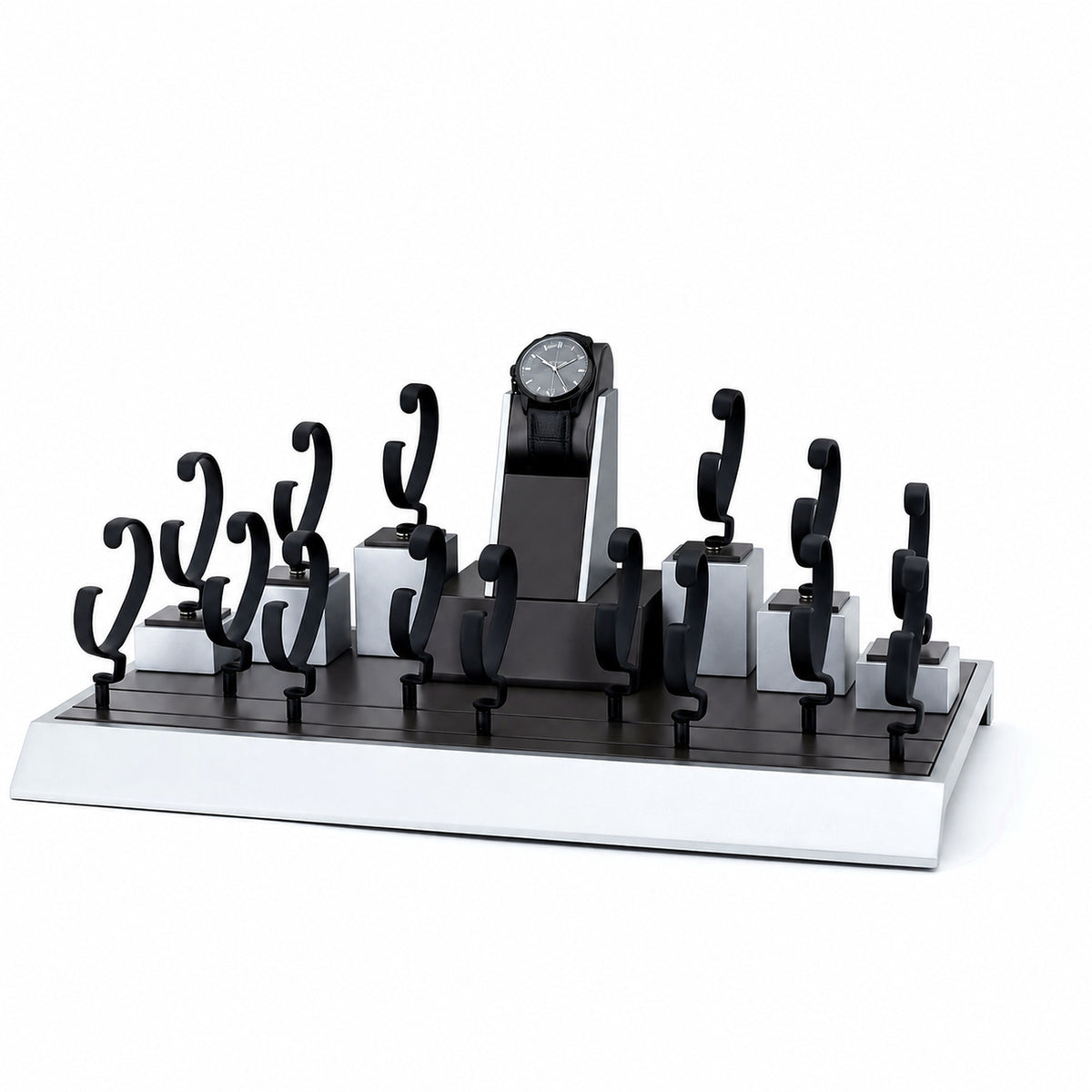 watch display - Custom Black White Tiered Watch Holder Set CWD024 front view