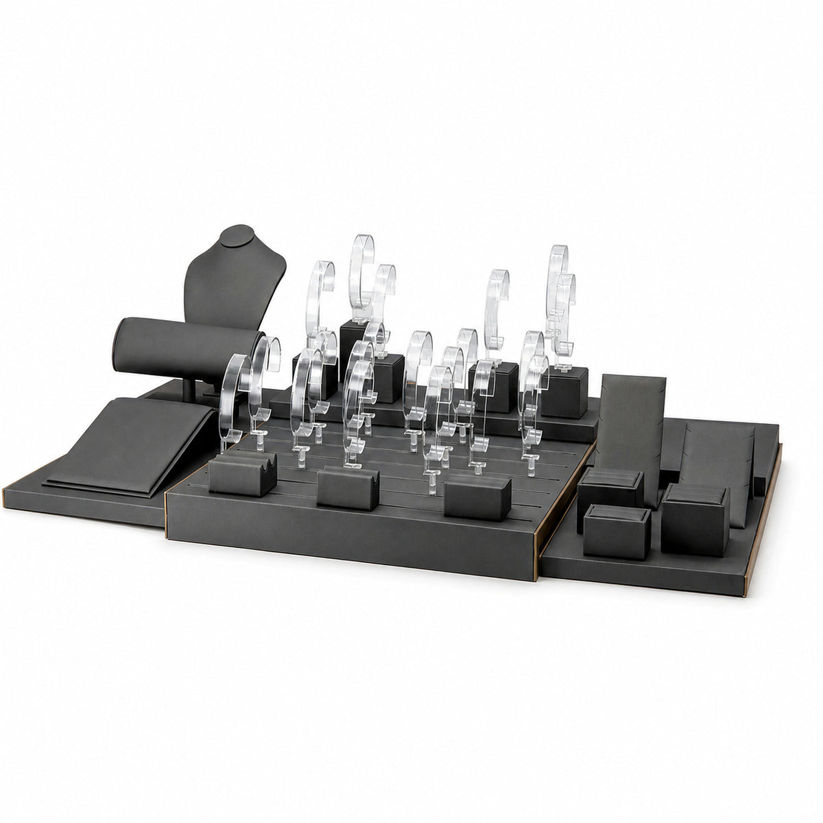 watch display - Custom Charcoal Rectangular Watch Display Set CWD016 front view