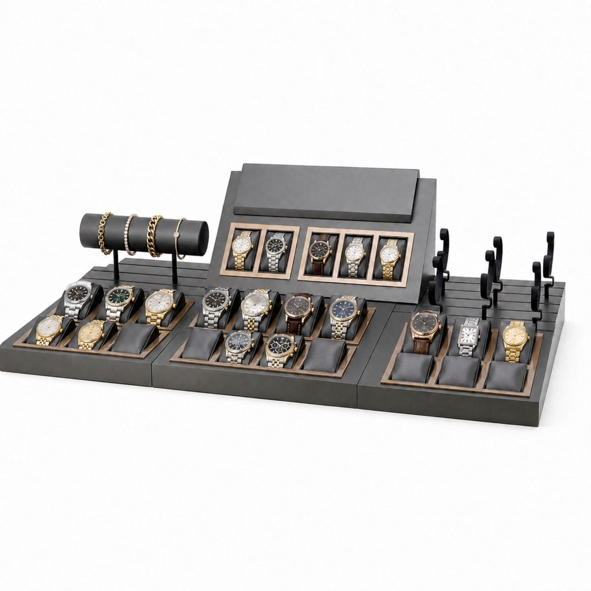 watch display - Custom Gray Modular Watch Tray and Holder Set CWD022 side view
