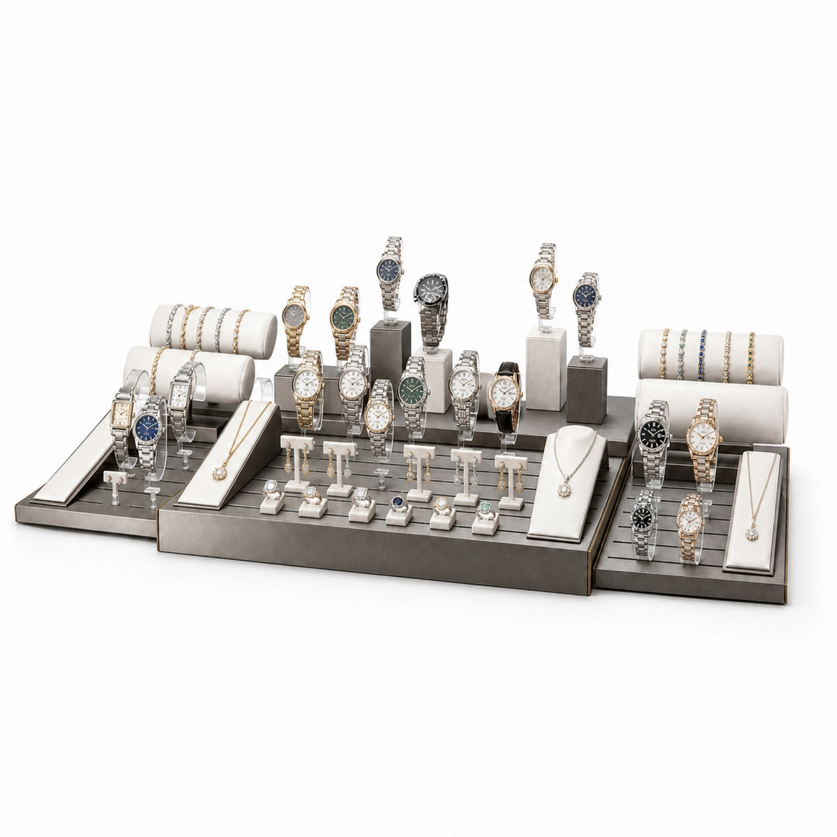 watch display - Custom Ivory Gray Watch Display Counter Set CWD019 open view