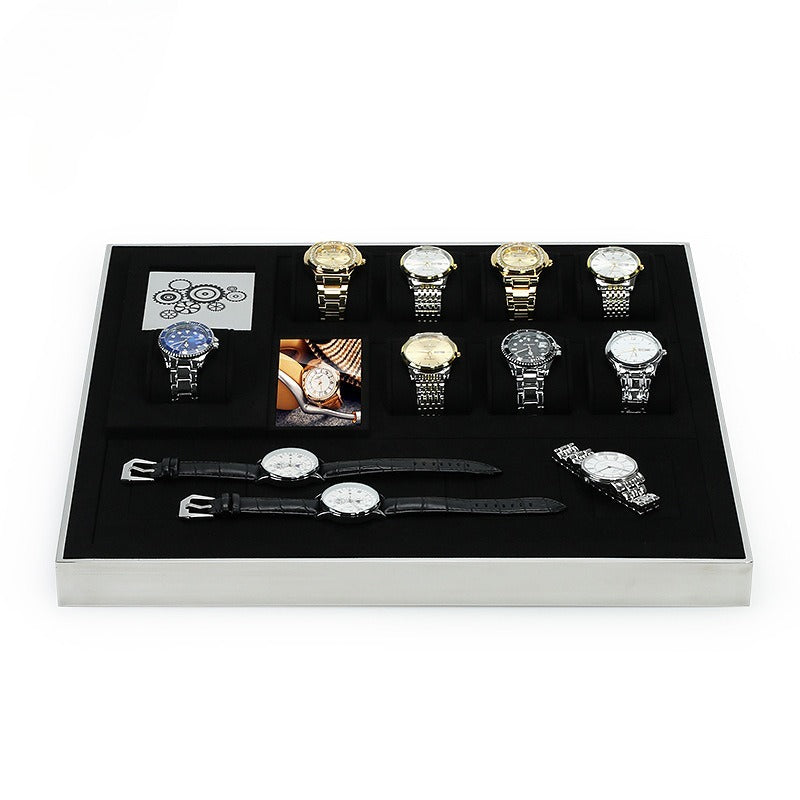 watch display - Black Microfiber Watch Display Tray C01938 front view
