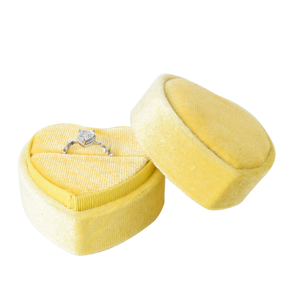Yellow Heart-Shaped Velvet Ring Box, product view 1