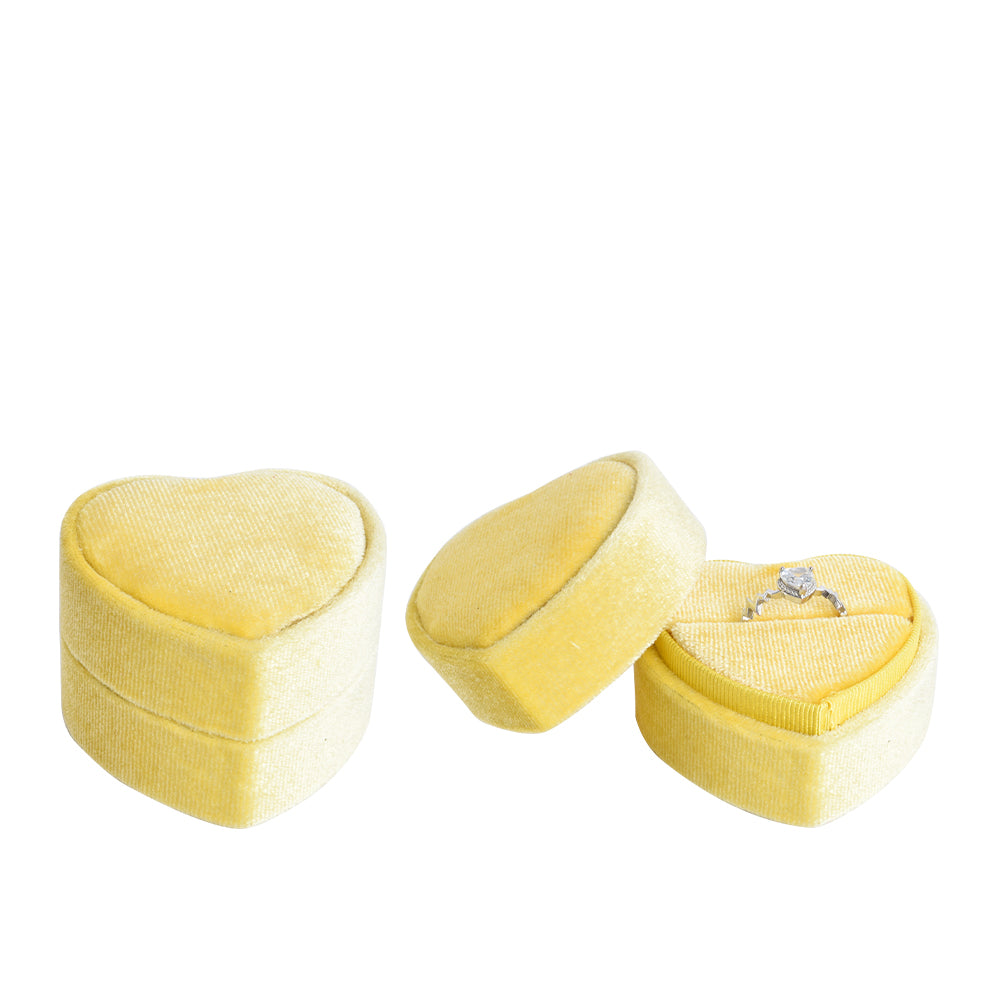 Yellow Heart-Shaped Velvet Ring Box, product view 2