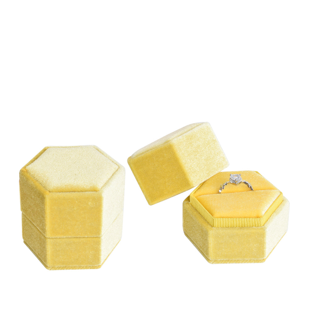 Yellow Hexagonal Velvet Ring Box, product view 1