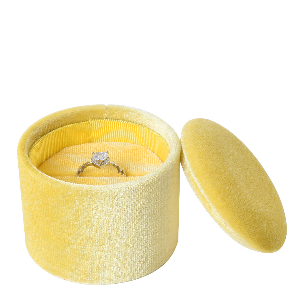 Yellow Recessed Round Velvet Ring Box, product view 2